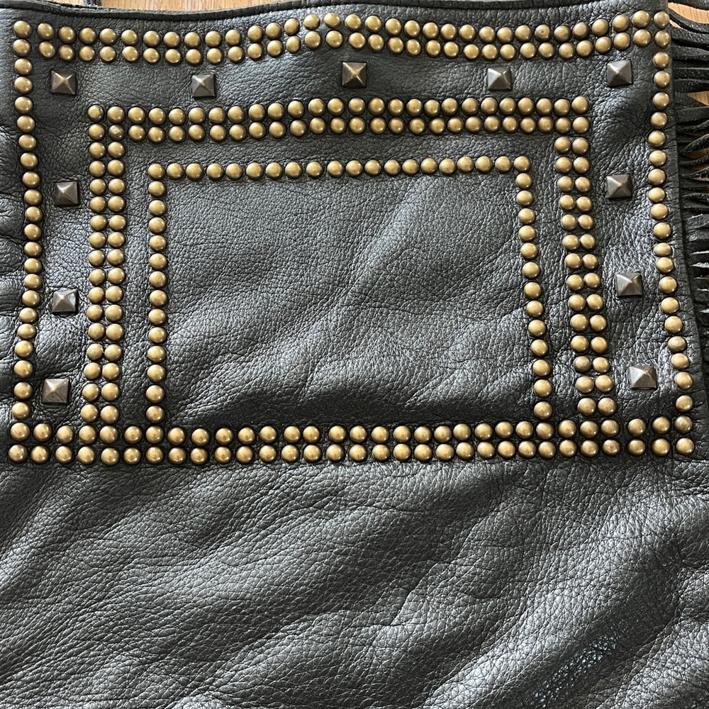 McFadin RARE Handmade Texas Leather Fringe Stud Crossbody Fold Over Slouch Bag - Picture 9 of 14